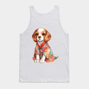 Watercolor Beagle Dog in Kimono Tank Top